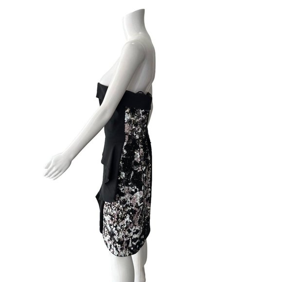 J Mendel Black Sequin Strapless Dress Size 10 100% Silk Short Mini Sheath - Picture 8 of 11